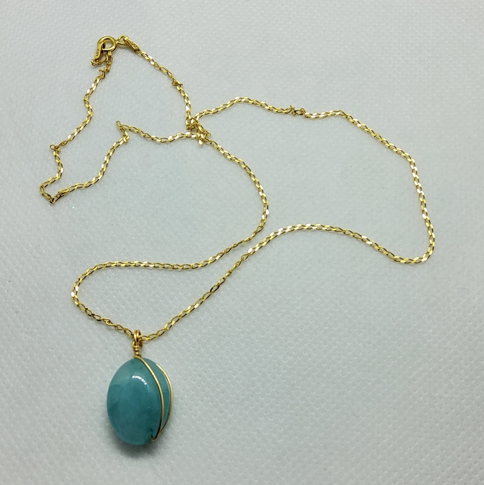 14k Gold Over Sterling Silver Italy Aquamarine Necklace